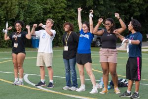 Students celebrate at a field day event during Orientation