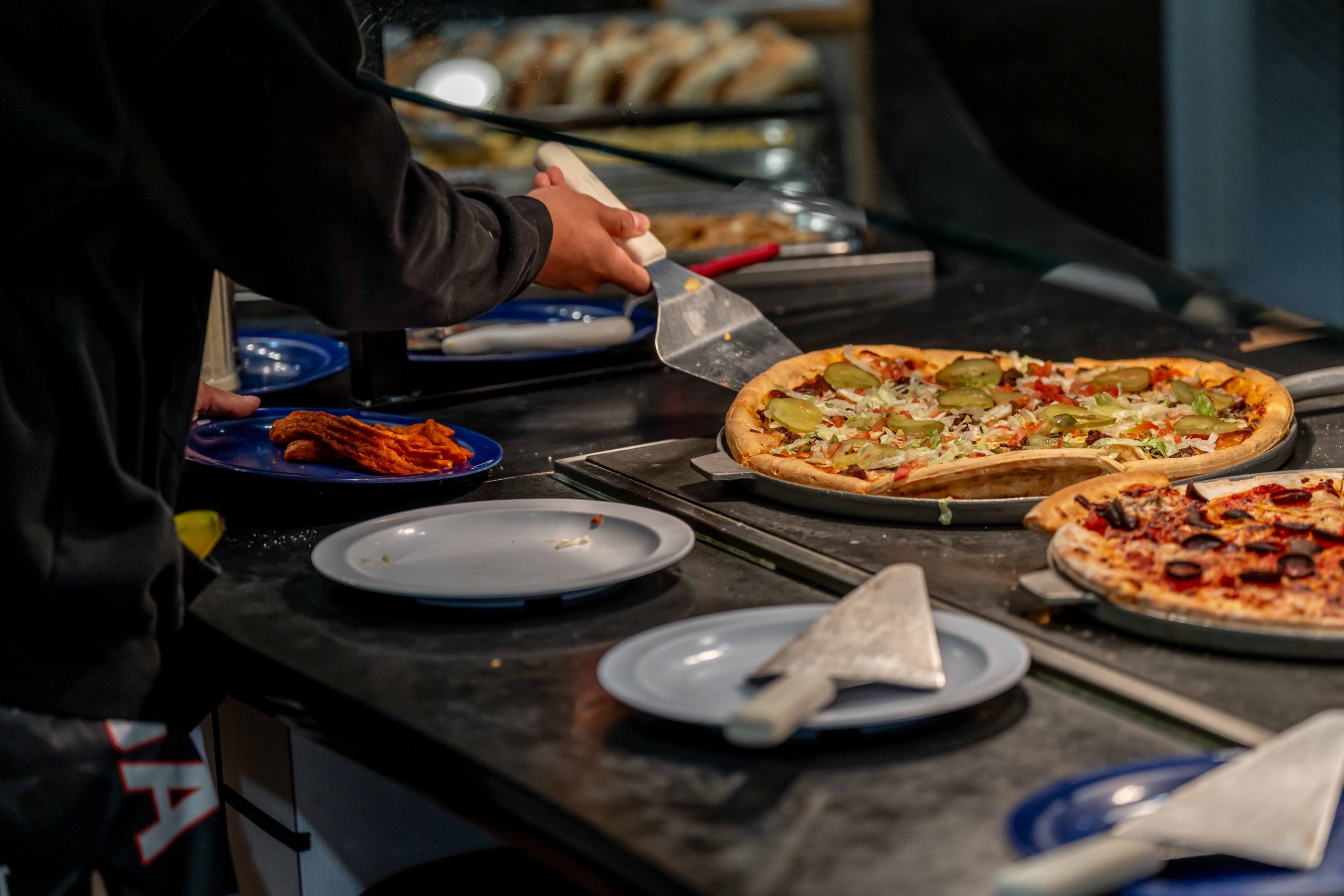 Pizza served on a tray