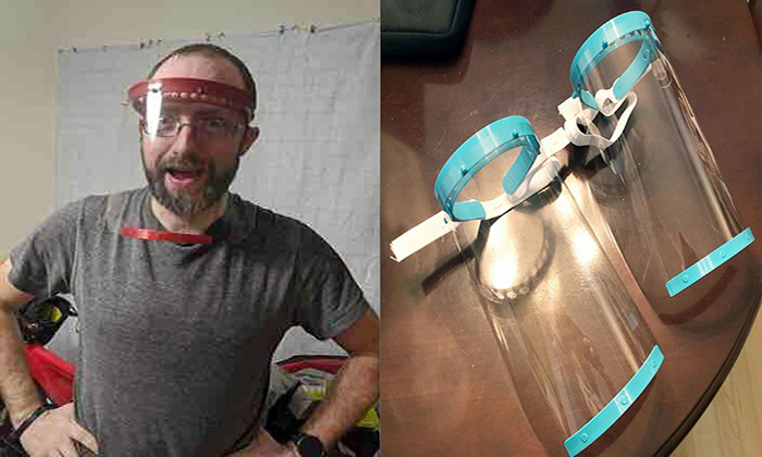 Dr. Eric Bubar wearing a 3D printed face shield