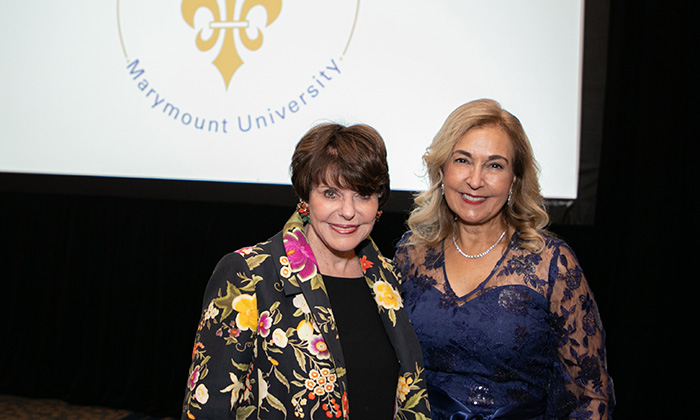 2021 Homecoming: Marymount President Irma Becerra with Marlene Malek at the 2021 Halo Awards