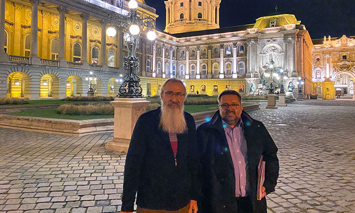 Dr. Adam Kovach, left, with Professor Tibor Glant, noted historian and American Studies scholar, at the Buda Castle