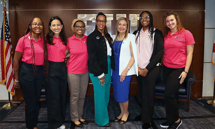 Pres. Becerra with members of the FIU Society of Women Engineers