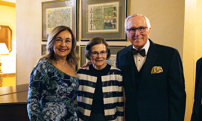 President Becerra with Carmelita Hurley Treacy '60 and Board Chair Peter Converse