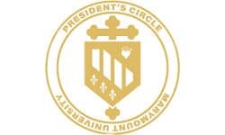 Logo of the Marymount shield with a cross behind it, enclosed within a circle that's labeled 'President's Circle Marymount University'