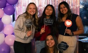 She Leads club president Renata Cardenas (center bottom) and vice president Isabella Aldave (far right) hope to create a community of peer support for women on campus